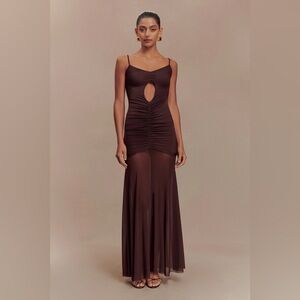 Meshki Delaney Slinky And Mesh Maxi Dress - Chocolate XS New With Tags